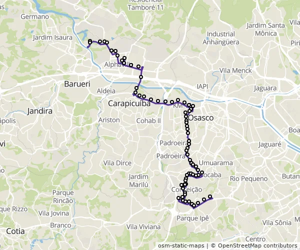 Mapa do itinerário da linha
