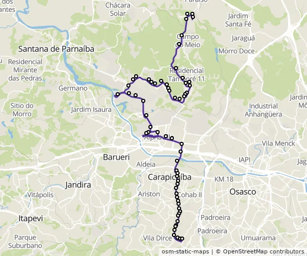 Mapa do itinerário da linha