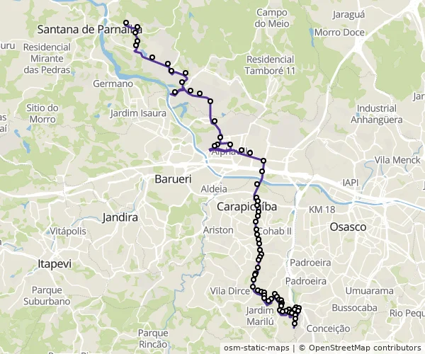 Mapa do itinerário da linha