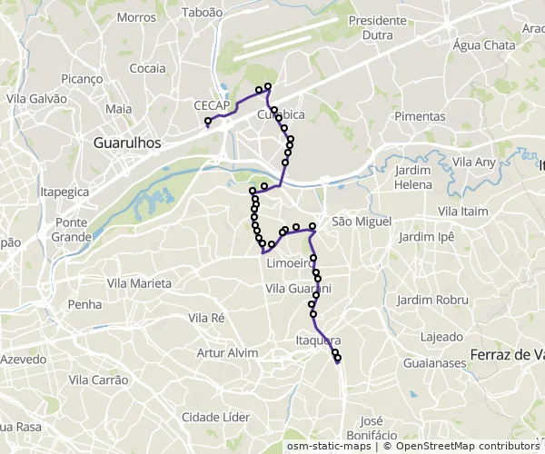 Mapa do itinerário da linha