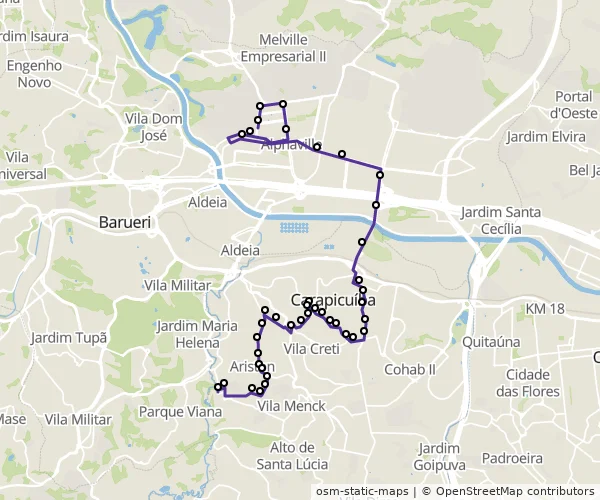 Mapa do itinerário da linha