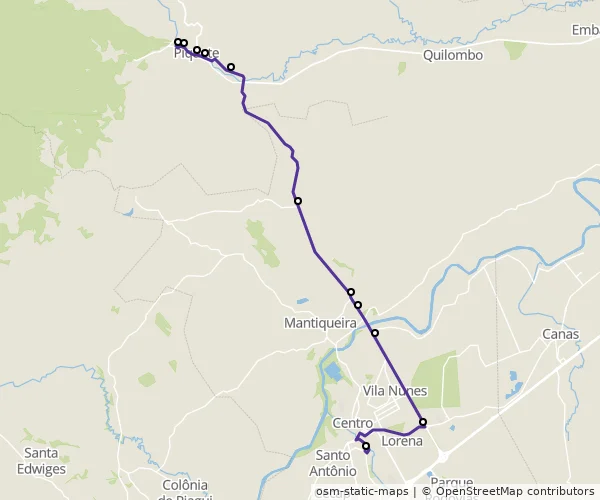 Mapa do itinerário da linha