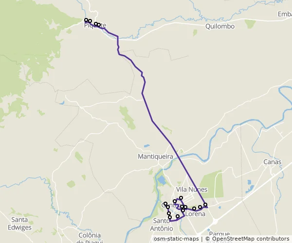 Mapa do itinerário da linha