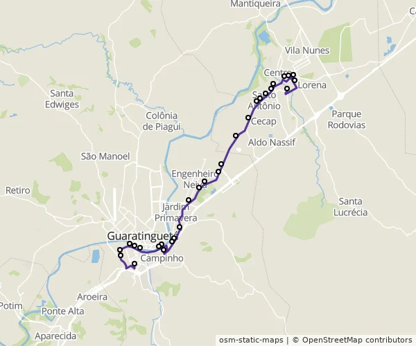 Mapa do itinerário da linha