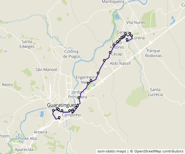 Mapa do itinerário da linha