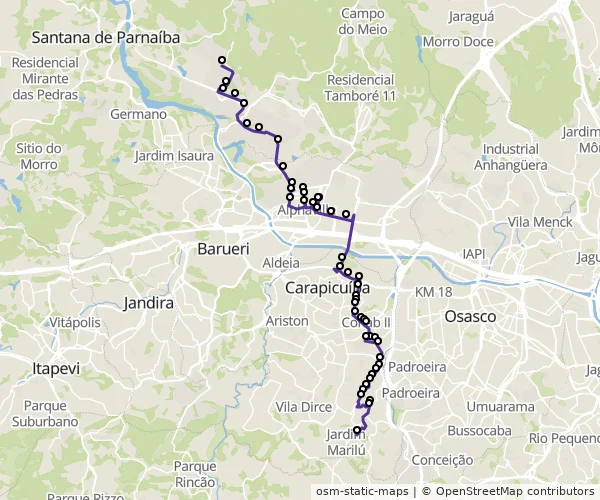 Mapa do itinerário da linha