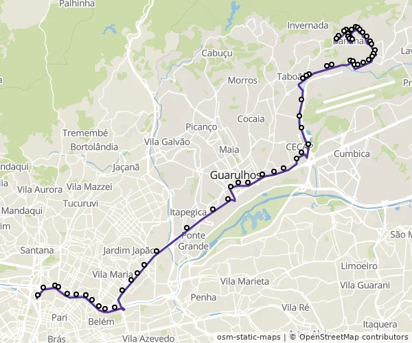 Mapa do itinerário da linha