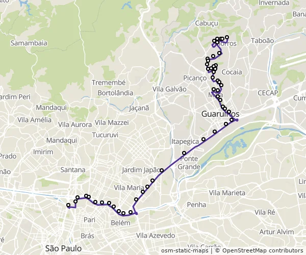 Mapa do itinerário da linha