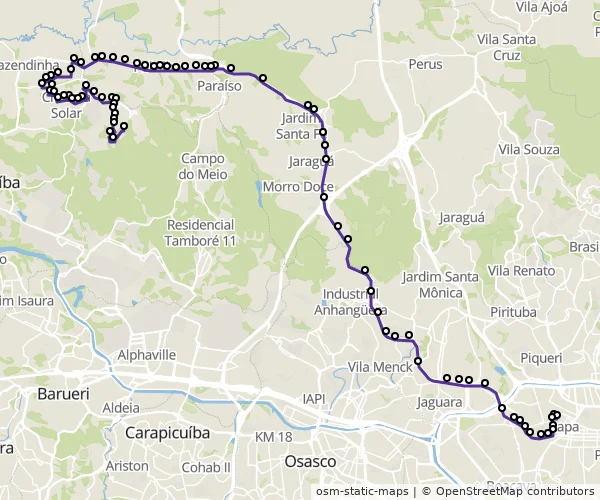 Mapa do itinerário da linha