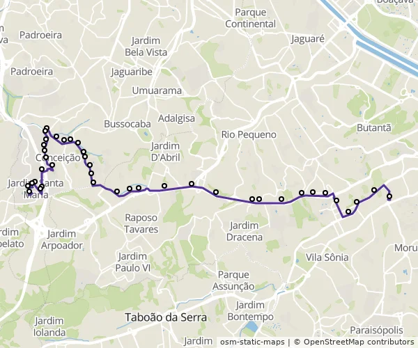 Mapa do itinerário da linha
