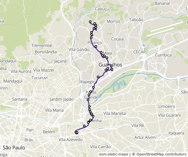 Mapa do itinerário da linha