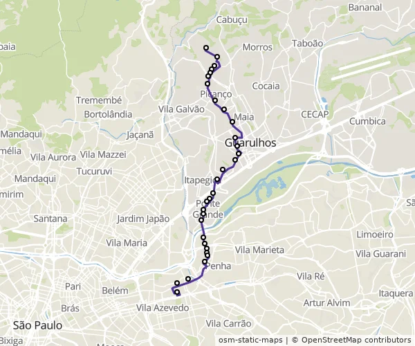 Mapa do itinerário da linha