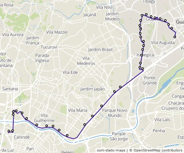 Mapa do itinerário da linha