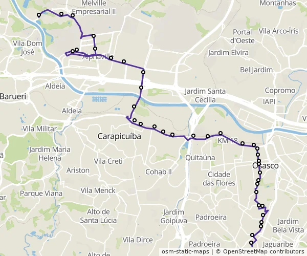 Mapa do itinerário da linha