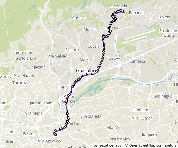 Mapa do itinerário da linha
