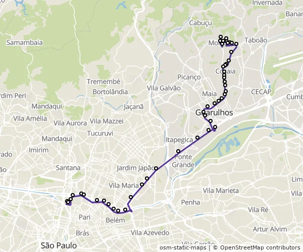 Mapa do itinerário da linha