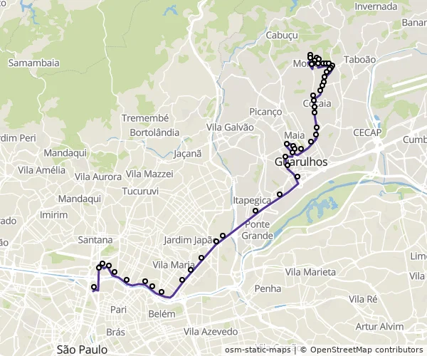 Mapa do itinerário da linha