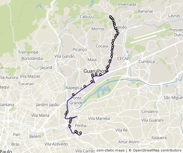 Mapa do itinerário da linha