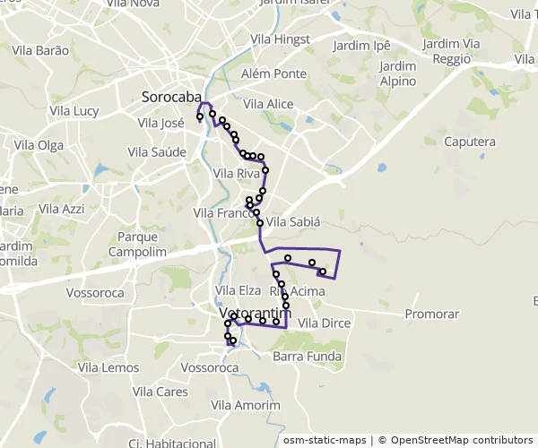 Mapa do itinerário da linha