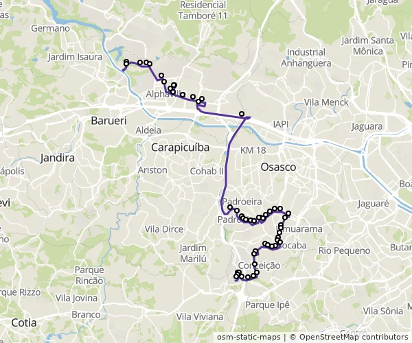 Mapa do itinerário da linha