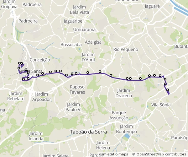 Mapa do itinerário da linha