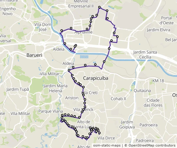 Mapa do itinerário da linha