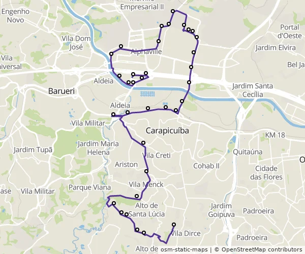 Mapa do itinerário da linha