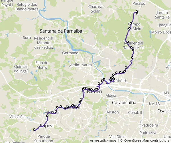 Mapa do itinerário da linha