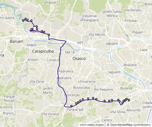 Mapa do itinerário da linha