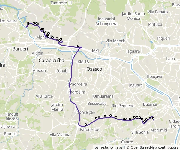 Mapa do itinerário da linha