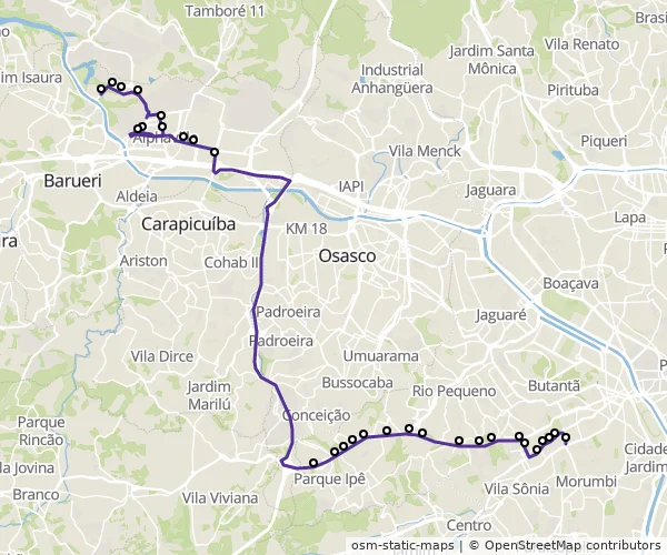Mapa do itinerário da linha