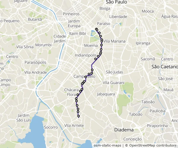 Mapa do itinerário da linha