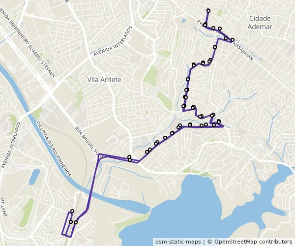 Mapa do itinerário da linha