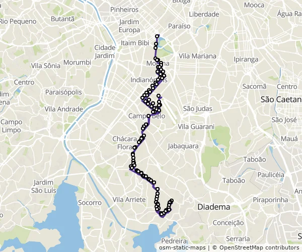 Mapa do itinerário da linha