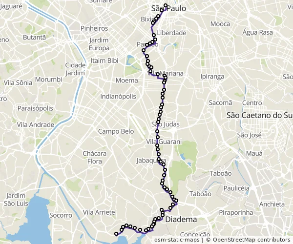 Mapa do itinerário da linha