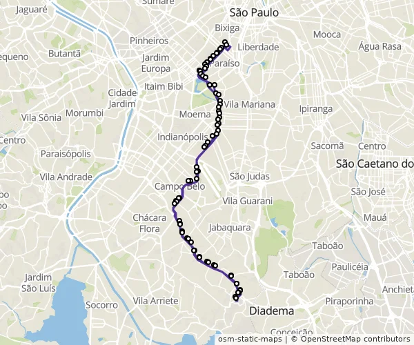 Mapa do itinerário da linha