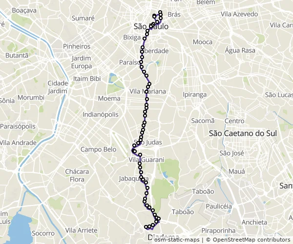 Mapa do itinerário da linha