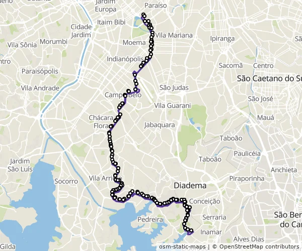 Mapa do itinerário da linha