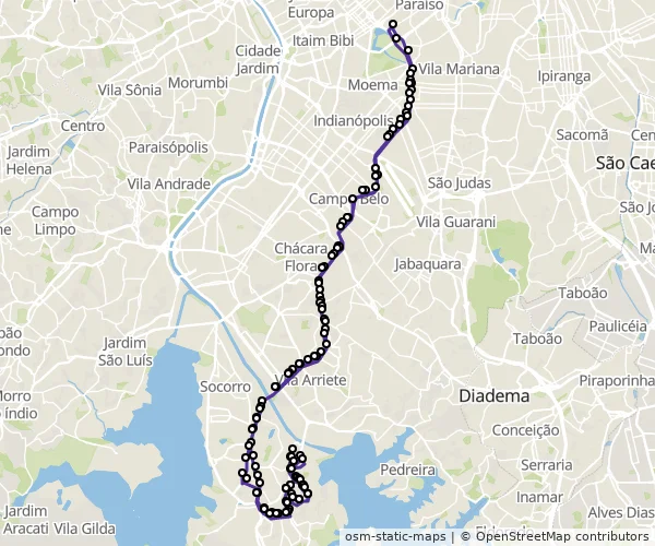 Mapa do itinerário da linha