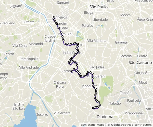 Mapa do itinerário da linha