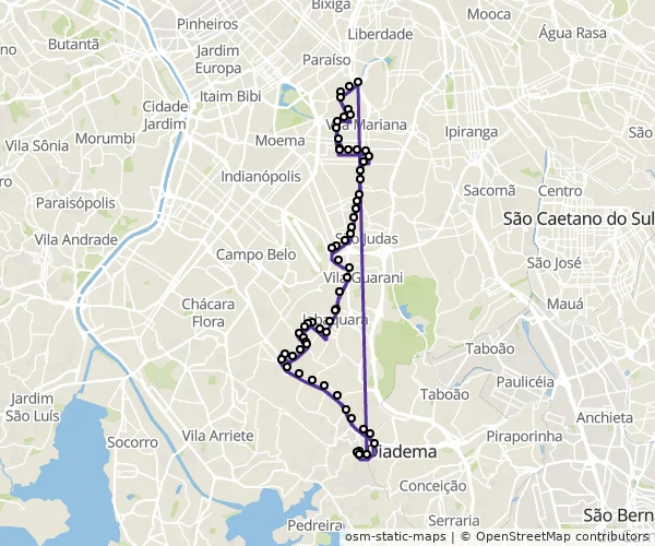 Mapa do itinerário da linha