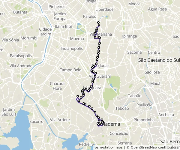 Mapa do itinerário da linha