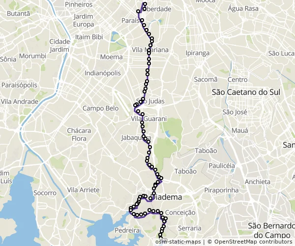 Mapa do itinerário da linha