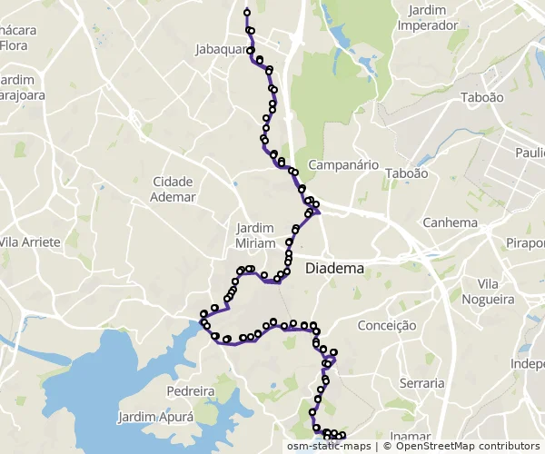 Mapa do itinerário da linha