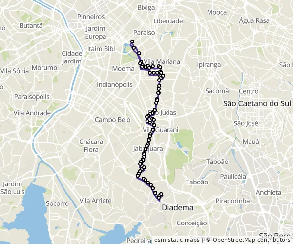 Mapa do itinerário da linha