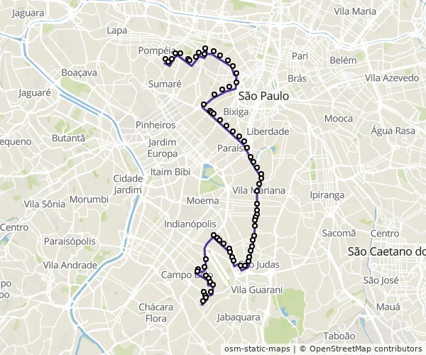 Mapa do itinerário da linha