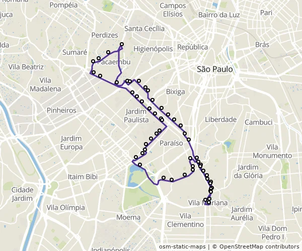 Mapa do itinerário da linha