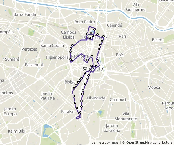 Mapa do itinerário da linha