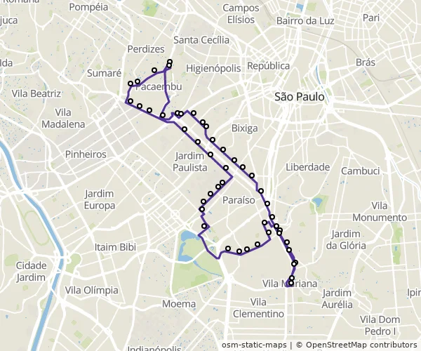 Mapa do itinerário da linha