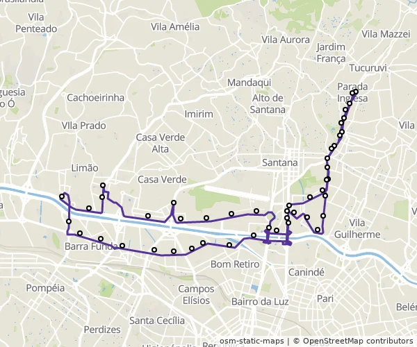 Mapa do itinerário da linha